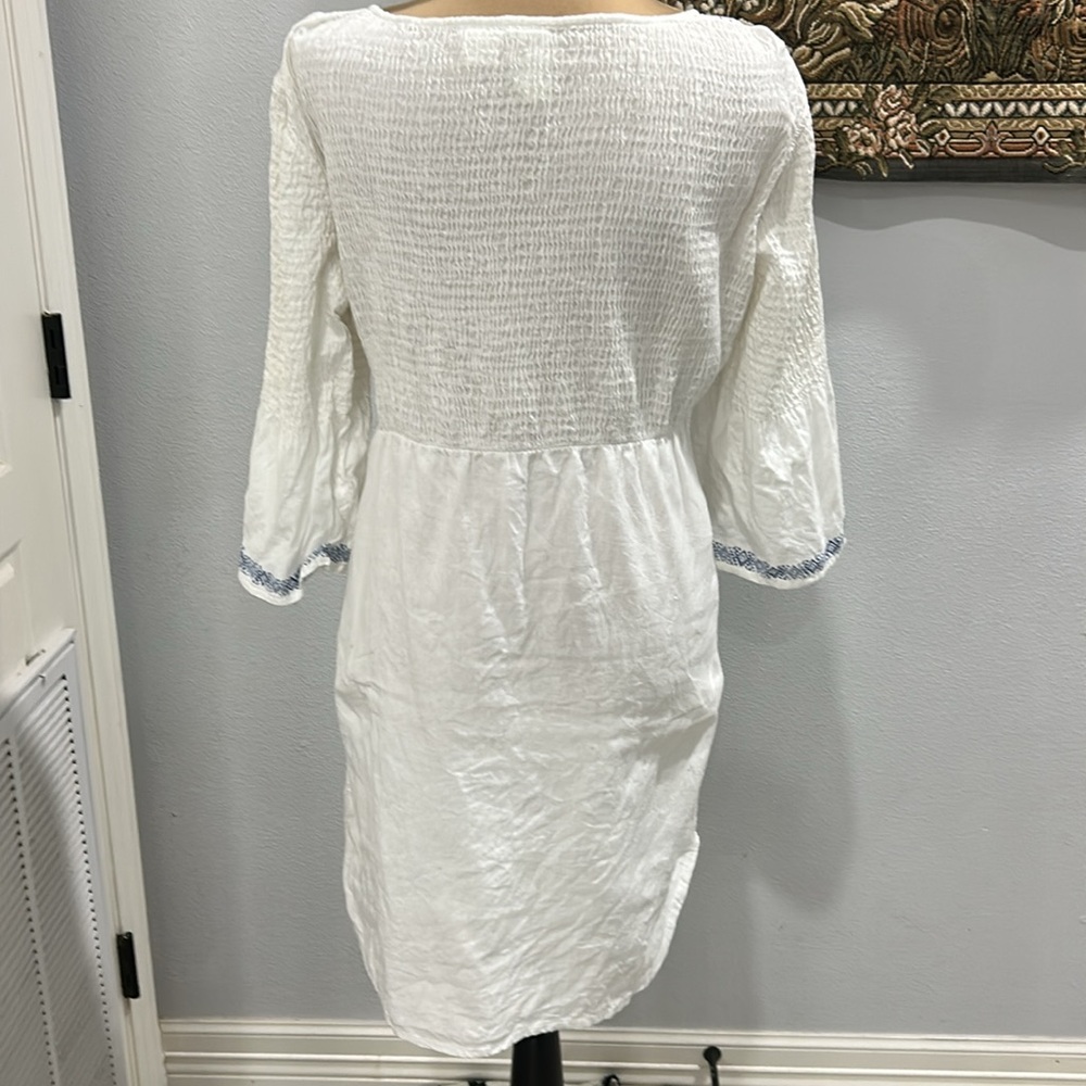 BILLABONG White Cotton Dress/Cover With Blue Design Print. Size L - Picture 6 of 13